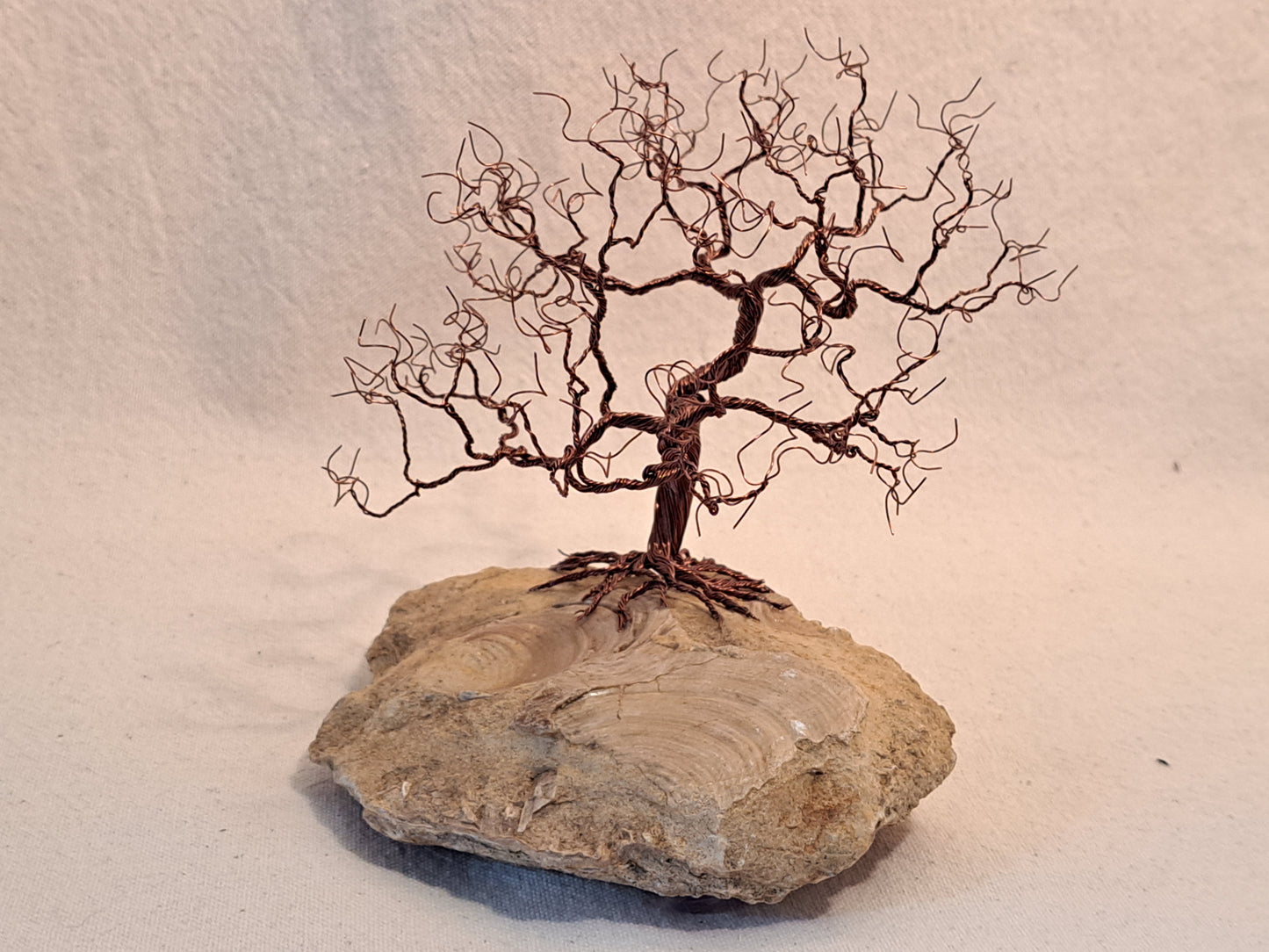 Copper Wire Tree on Fossil Base