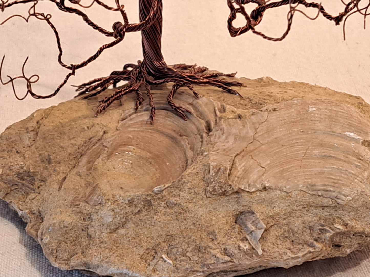 Copper Wire Tree on Fossil Base